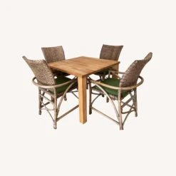 English Walnut Dining Table And Bamboo Chairs