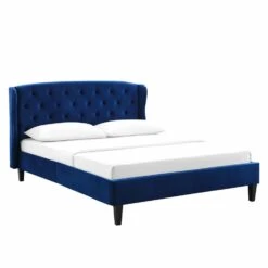 Other Queen Bed In Navy Velvet W/ Tufted Wingback