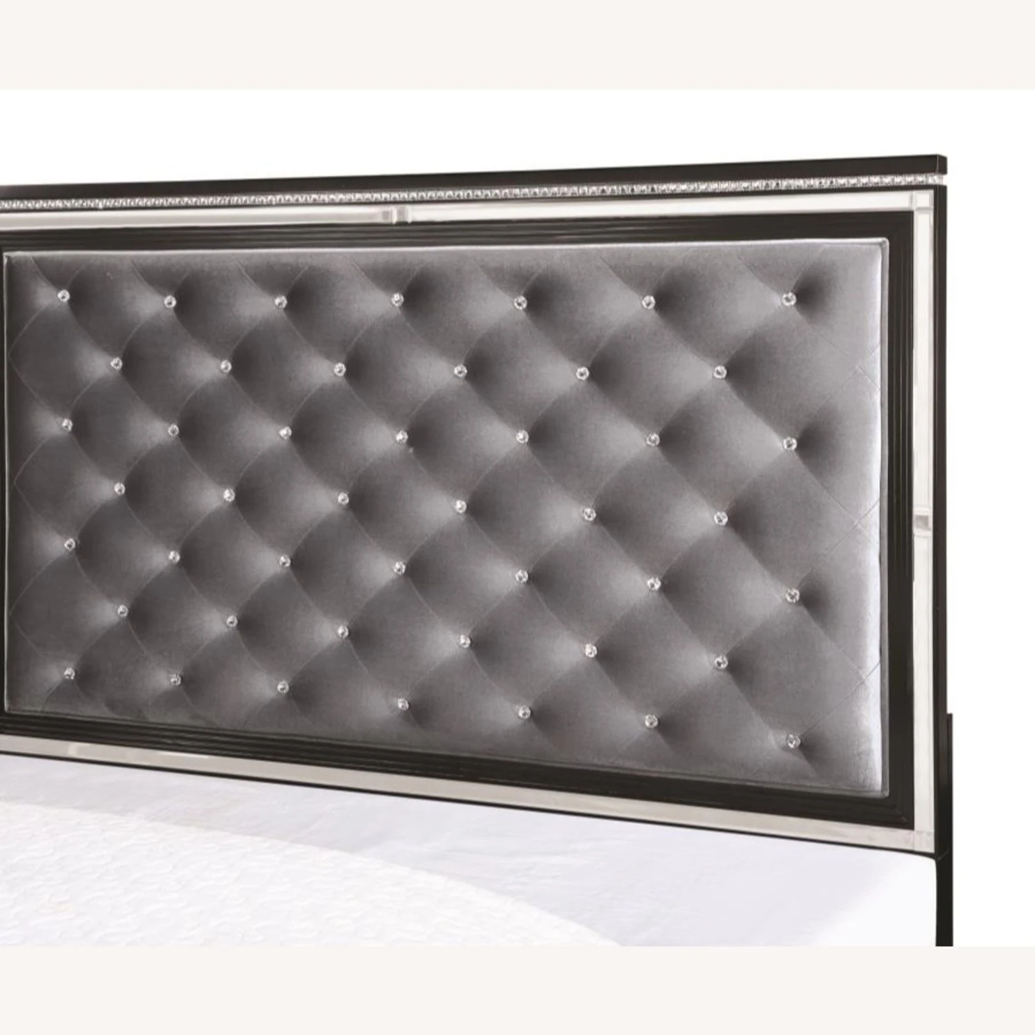 Other Queen Bed In Black Wood W/ Silver Velvet Finish 4 Other Queen Bed In Black Wood W/ Silver Velvet Finish - Image 2