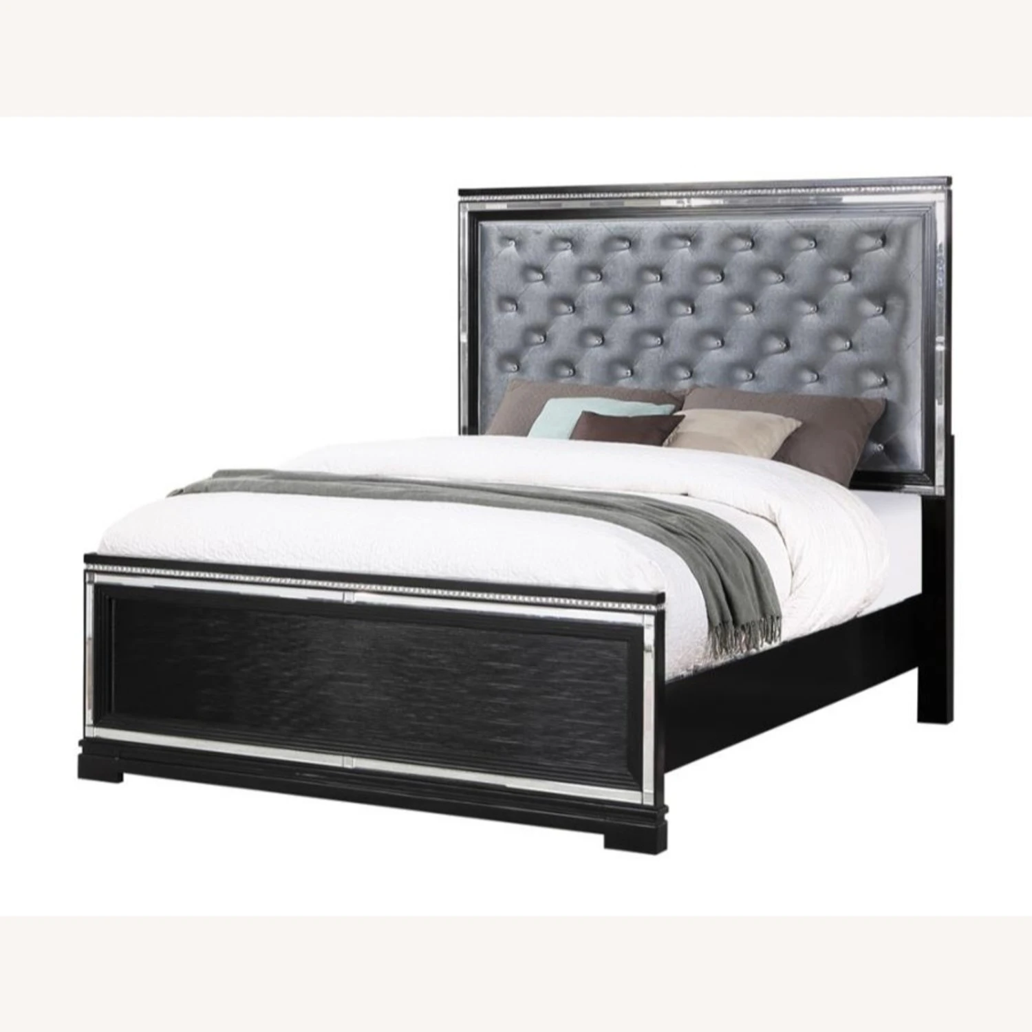 Other Queen Bed In Black Wood W/ Silver Velvet Finish 9 Other Queen Bed In Black Wood W/ Silver Velvet Finish - Image 7