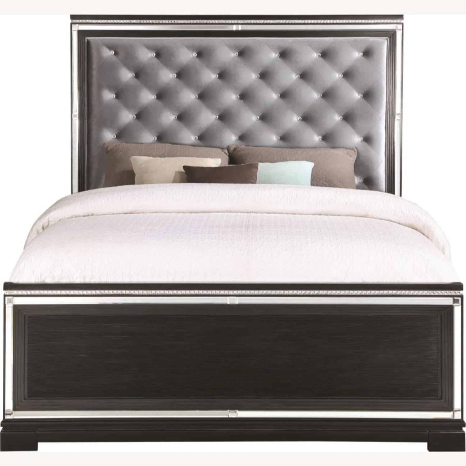 Other Queen Bed In Black Wood W/ Silver Velvet Finish 10 Other Queen Bed In Black Wood W/ Silver Velvet Finish - Image 8