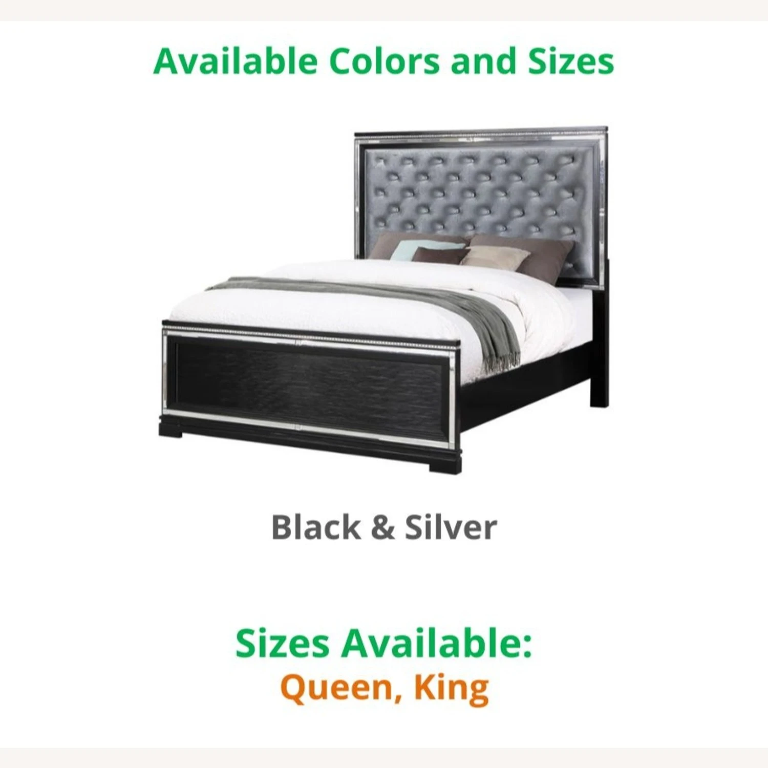 Other Queen Bed In Black Wood W/ Silver Velvet Finish 12 Other Queen Bed In Black Wood W/ Silver Velvet Finish - Image 10