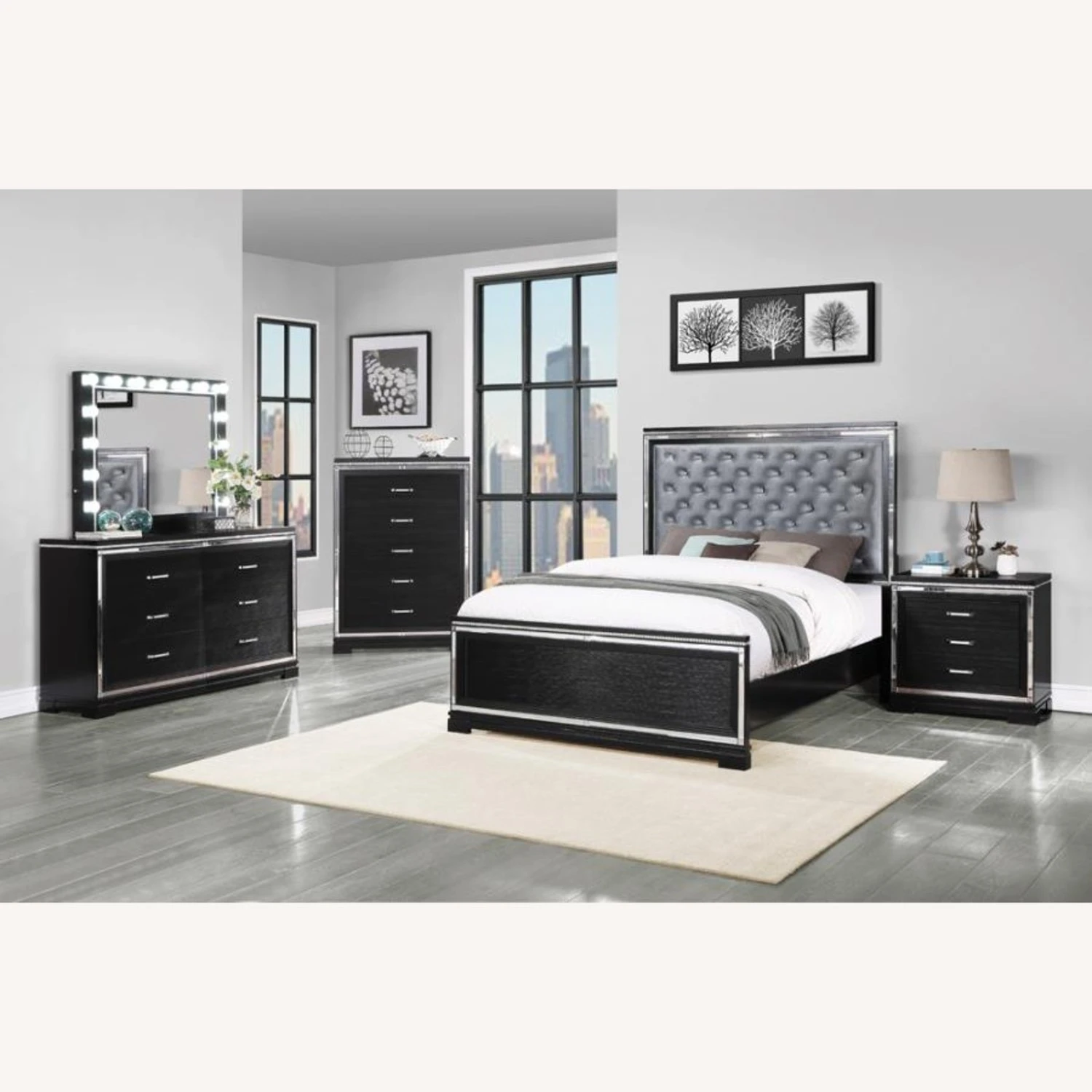 Other Queen Bed In Black Wood W/ Silver Velvet Finish 13 Other Queen Bed In Black Wood W/ Silver Velvet Finish - Image 11