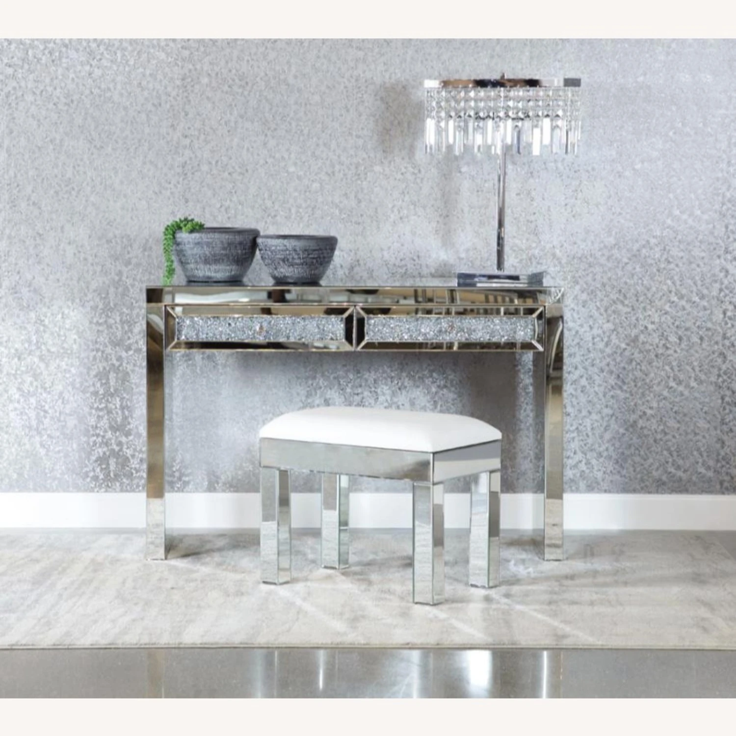 Other Vanity Stool In White Leatherette &Mirror Leg Base 7 Other Vanity Stool In White Leatherette &Mirror Leg Base - Image 5