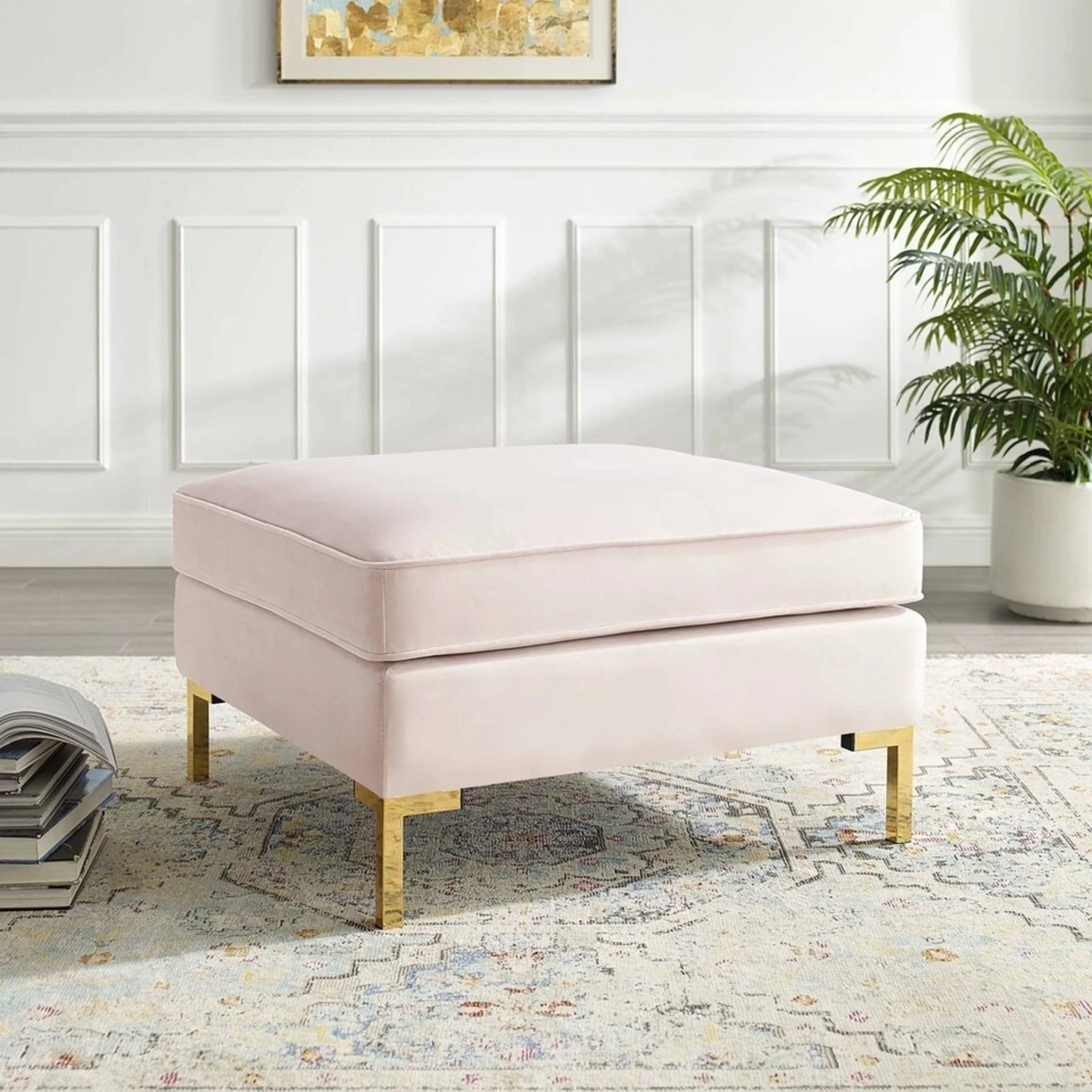 Other Glam Deco Ottoman In Pink Velvet W/ Gold Base 4 Other Glam Deco Ottoman In Pink Velvet W/ Gold Base - Image 2