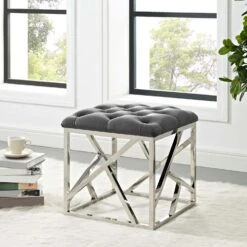 Other Ottoman In Gray Velvet W/ Stainless Steel Base -Home Furnishings Store 1500 1500 frame 0 639
