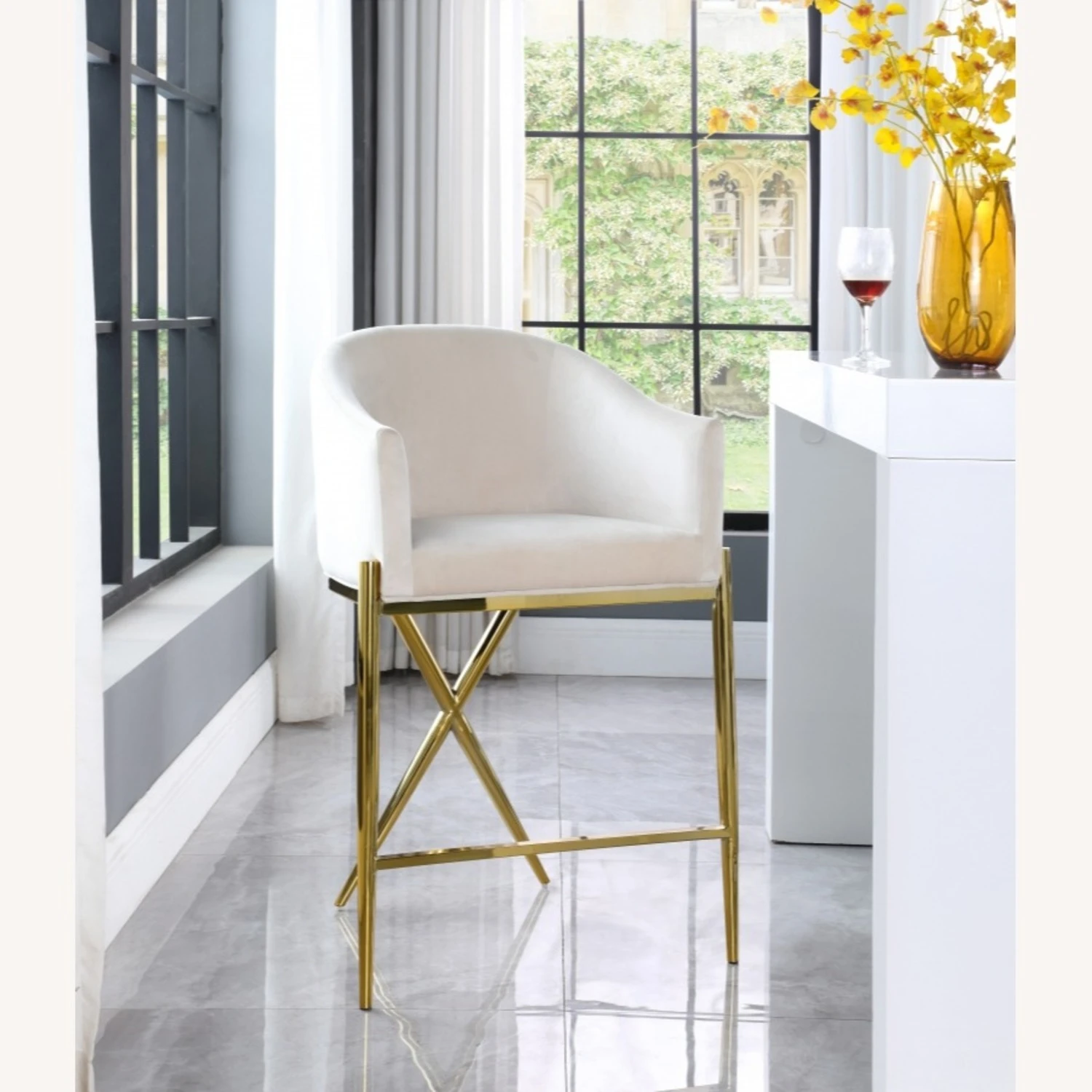 Other Counter Stool In Cream Velvet W/ Gold Metal Legs 8 Other Counter Stool In Cream Velvet W/ Gold Metal Legs - Image 6