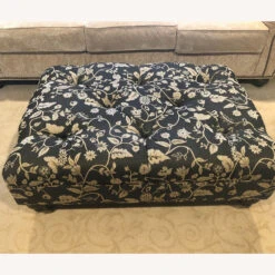 Ethan Allen Tufted Ottoman, Black And Gold Floral -Home Furnishings Store 1500 1500 frame 0 666