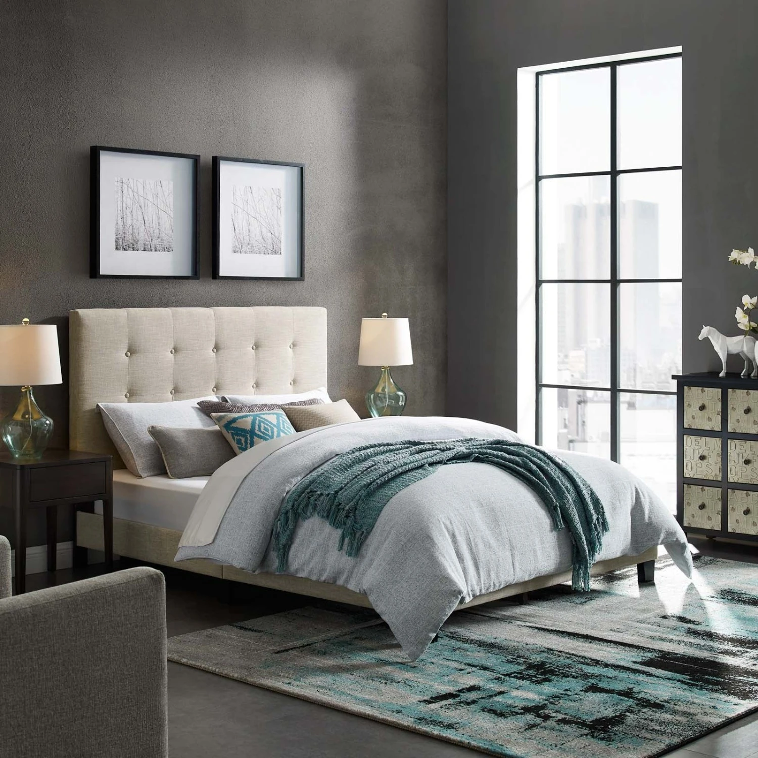 Other Modern Platform Full Bed In Beige Fabric Finish 3 Other Modern Platform Full Bed In Beige Fabric Finish