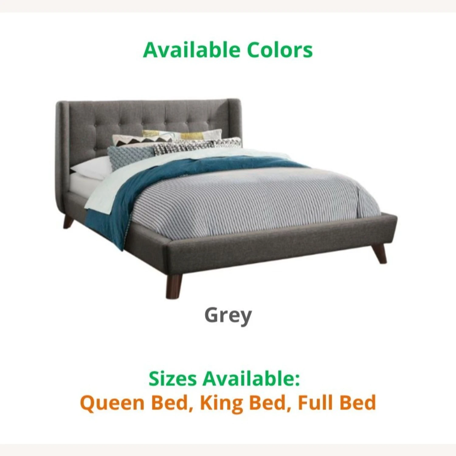 Other Full Bed In Grey Woven Fabric W/ Tufted Headboard 5 Other Full Bed In Grey Woven Fabric W/ Tufted Headboard - Image 3