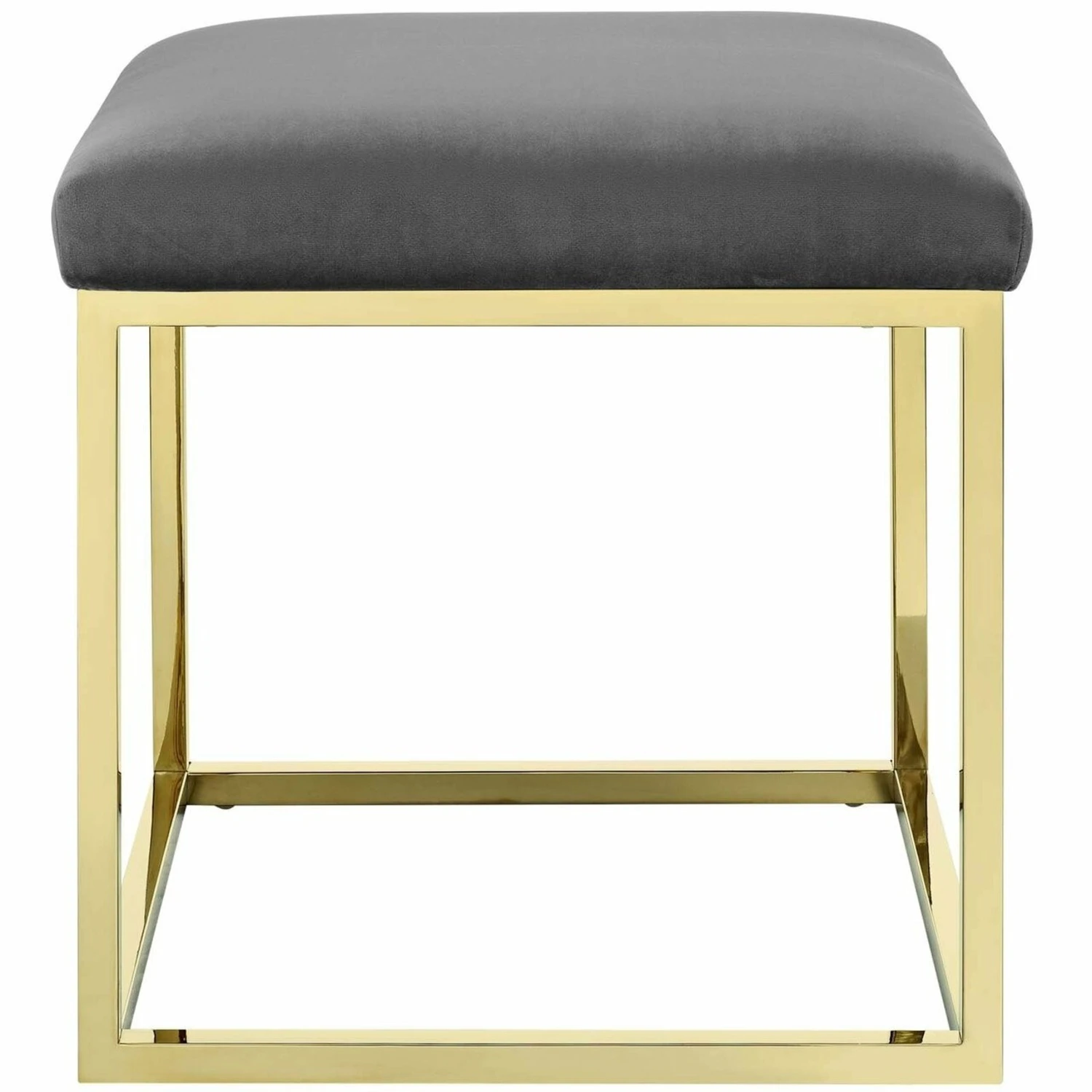 Other Ottoman In Gray Velvet Fabric W/ Gold Steel Base 3 Other Ottoman In Gray Velvet Fabric W/ Gold Steel Base
