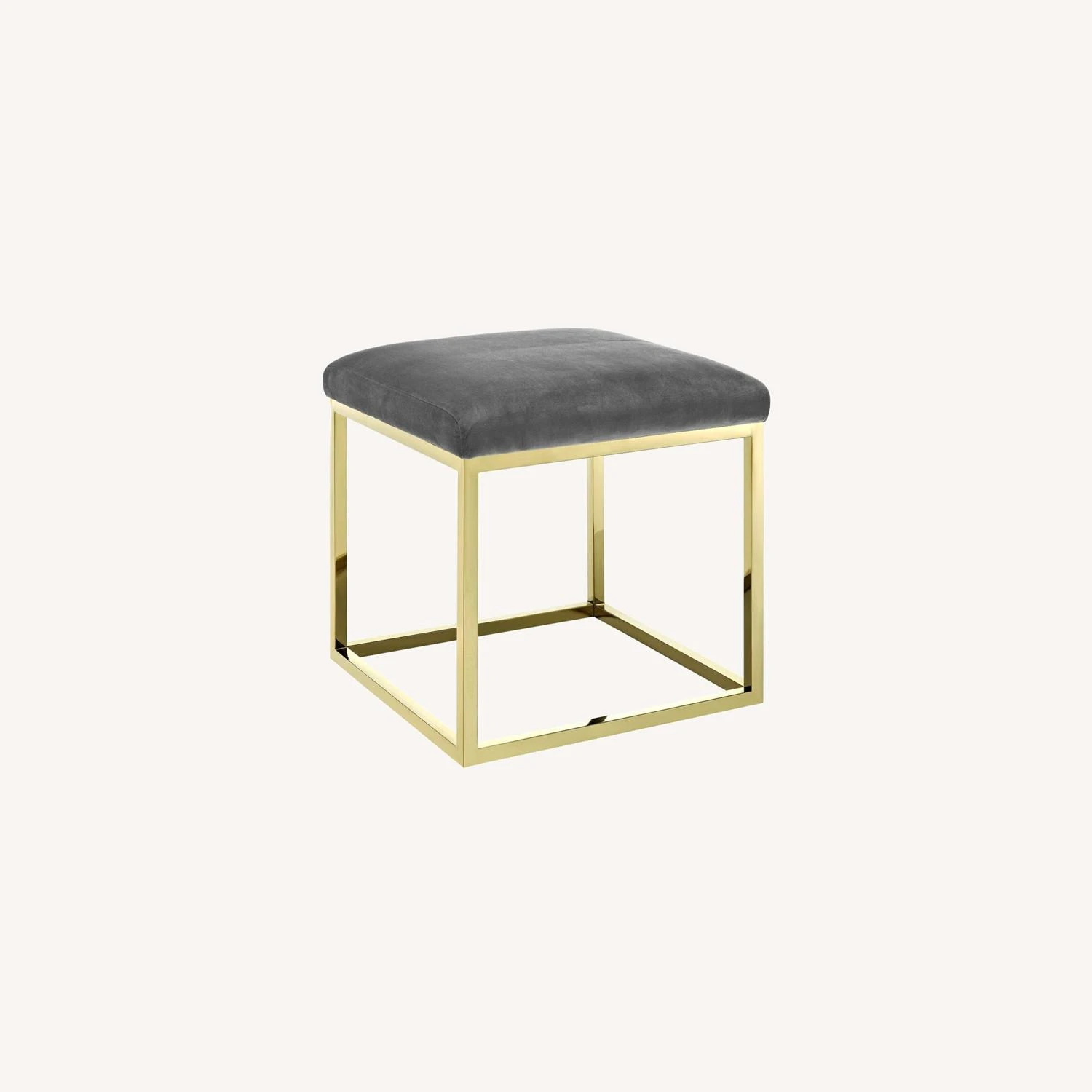 Other Ottoman In Gray Velvet Fabric W/ Gold Steel Base 4 Other Ottoman In Gray Velvet Fabric W/ Gold Steel Base - Image 2
