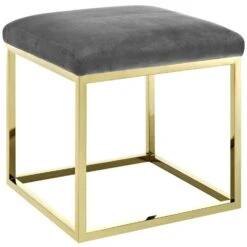 Other Ottoman In Gray Velvet Fabric W/ Gold Steel Base 11 Other Ottoman In Gray Velvet Fabric W/ Gold Steel Base -Home Furnishings Store 1500 1500 frame 0 703