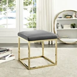 Other Ottoman In Gray Velvet Fabric W/ Gold Steel Base 13 Other Ottoman In Gray Velvet Fabric W/ Gold Steel Base -Home Furnishings Store 1500 1500 frame 0 705