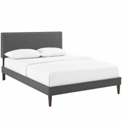 Other Full Platform Bed In Gray Fabric W/ Wooden Slat