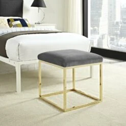 Other Ottoman In Gray Velvet Fabric W/ Gold Steel Base 14 Other Ottoman In Gray Velvet Fabric W/ Gold Steel Base -Home Furnishings Store 1500 1500 frame 0 706