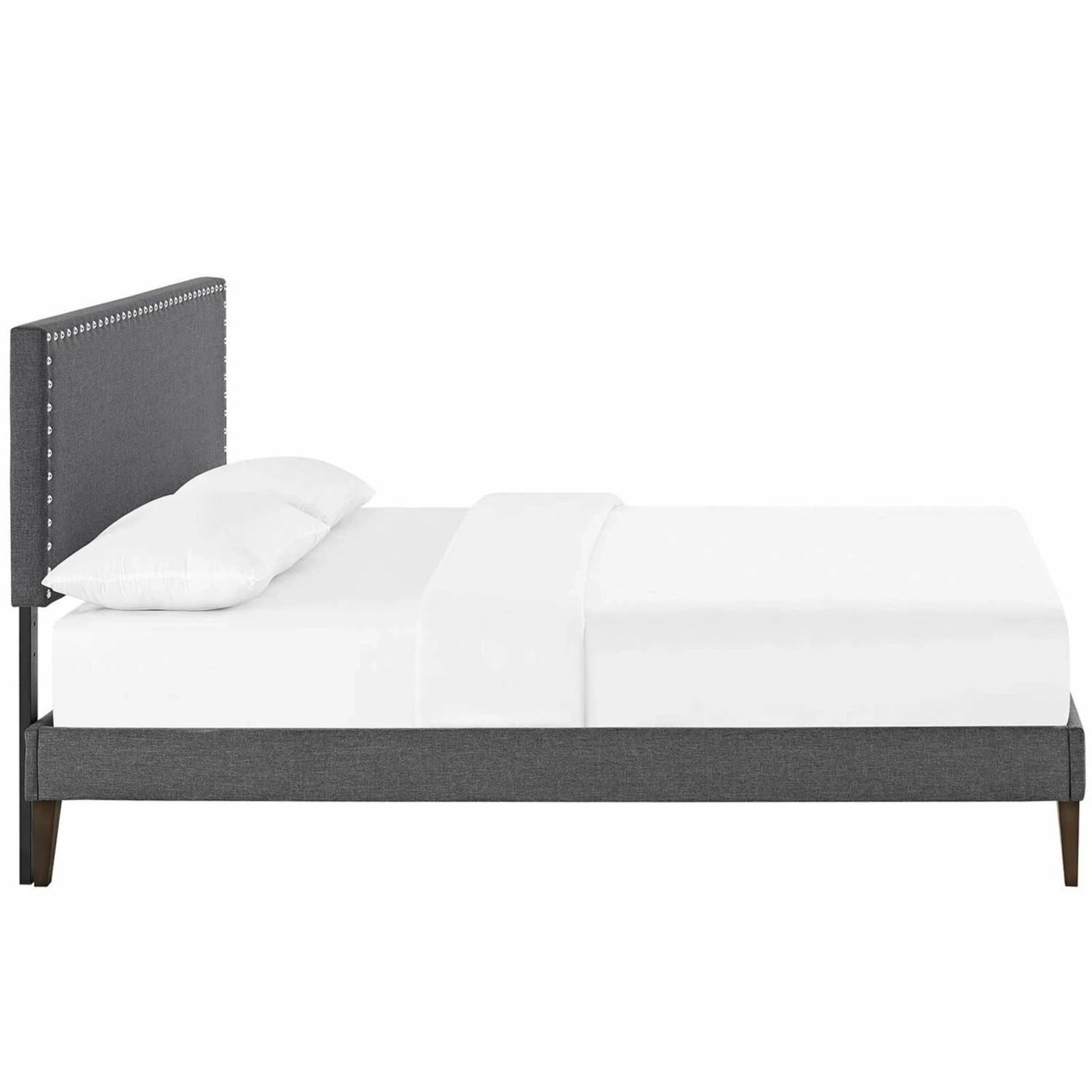 Other Full Platform Bed In Gray Fabric W/ Wooden Slat 4 Other Full Platform Bed In Gray Fabric W/ Wooden Slat - Image 2