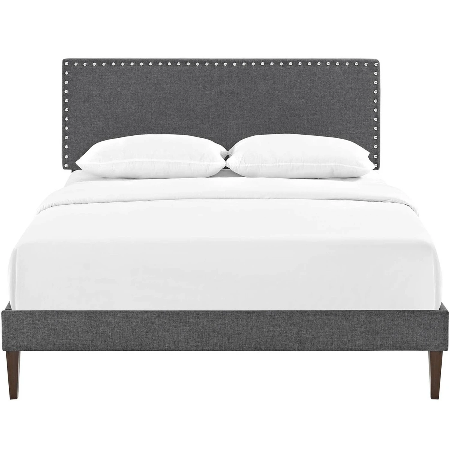Other Full Platform Bed In Gray Fabric W/ Wooden Slat 8 Other Full Platform Bed In Gray Fabric W/ Wooden Slat - Image 6
