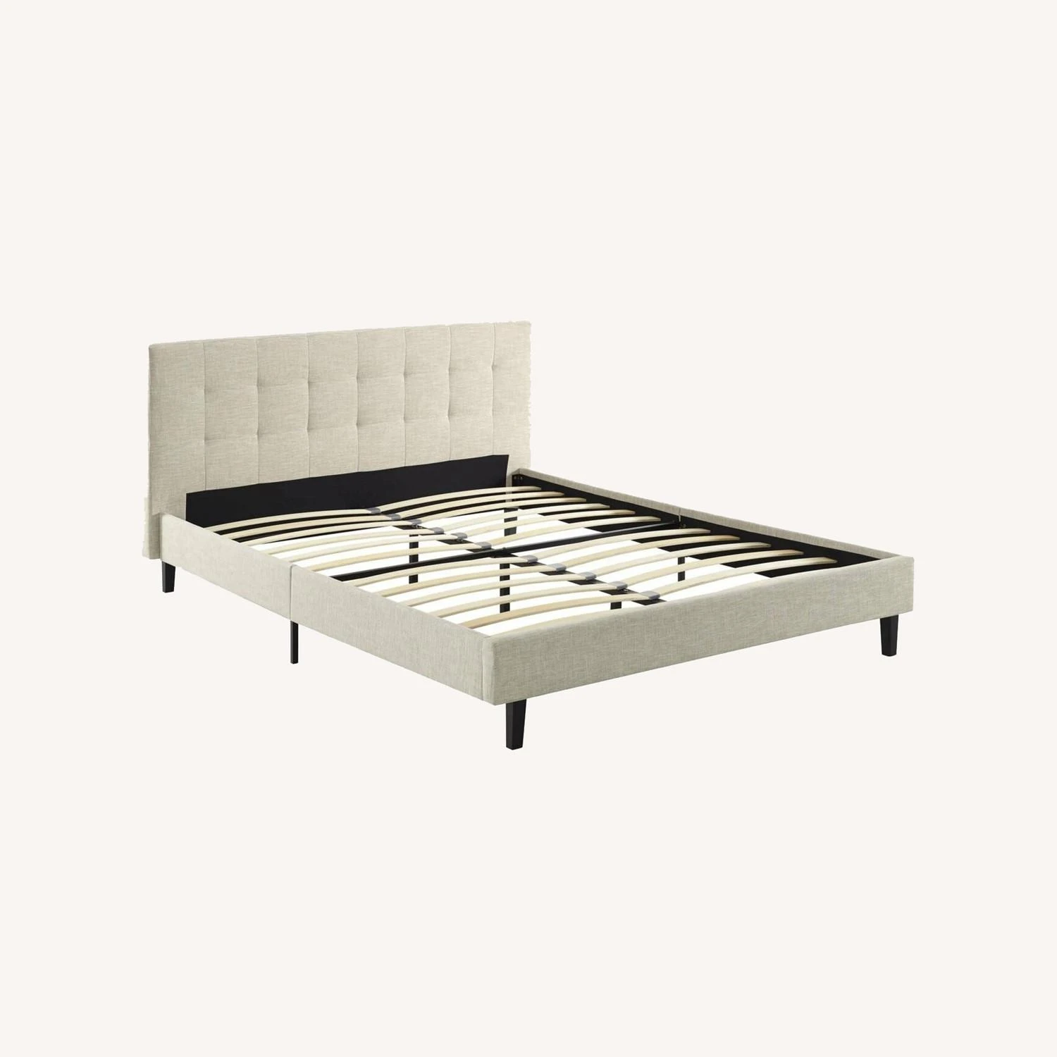 Other Full Bed In Beige Fabric Base & Tufted Headboard 4 Other Full Bed In Beige Fabric Base & Tufted Headboard - Image 2