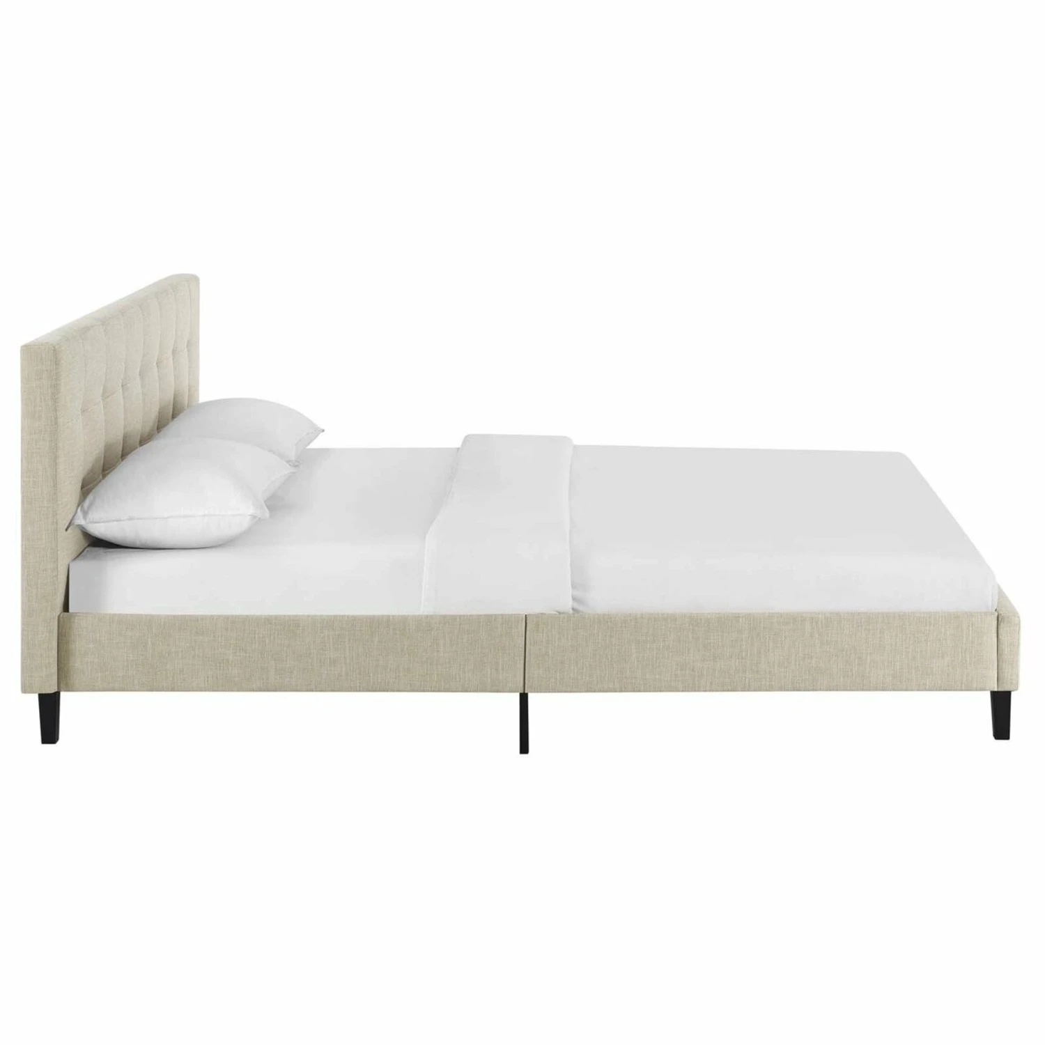 Other Full Bed In Beige Fabric Base & Tufted Headboard 10 Other Full Bed In Beige Fabric Base & Tufted Headboard - Image 8
