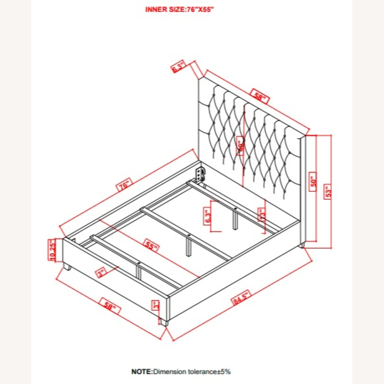 Other Full Bed In Charcoal Fabric W/ Birch Legs 4 Other Full Bed In Charcoal Fabric W/ Birch Legs - Image 2