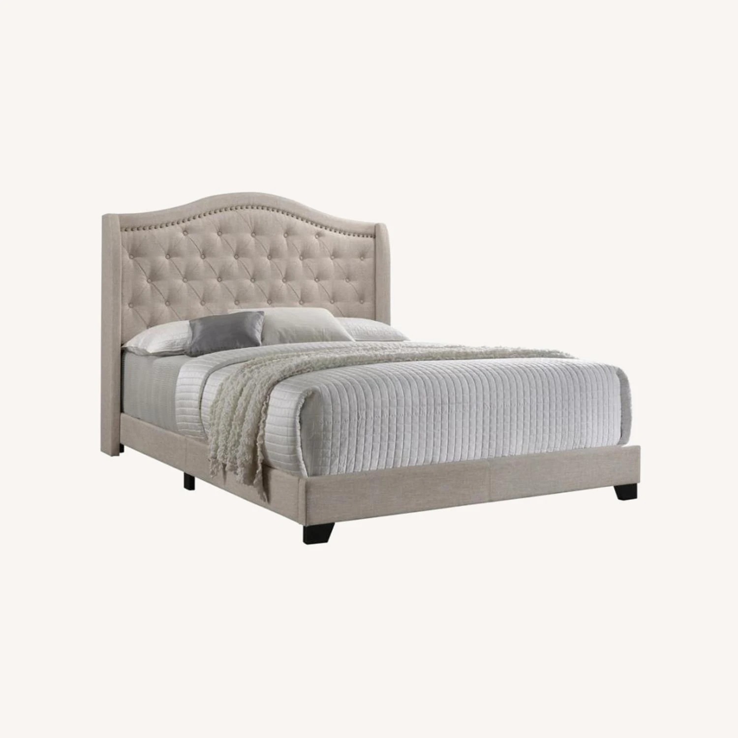 Other King Bed In Beige Fabric W/ Camel-Back Headboard 3 Other King Bed In Beige Fabric W/ Camel-Back Headboard