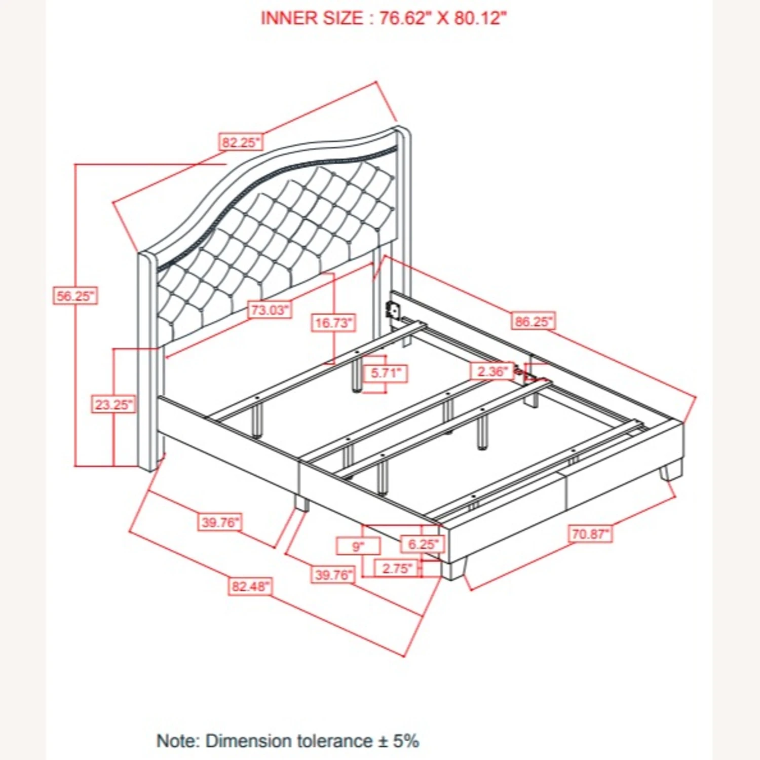 Other King Bed In Beige Fabric W/ Camel-Back Headboard 6 Other King Bed In Beige Fabric W/ Camel-Back Headboard - Image 4