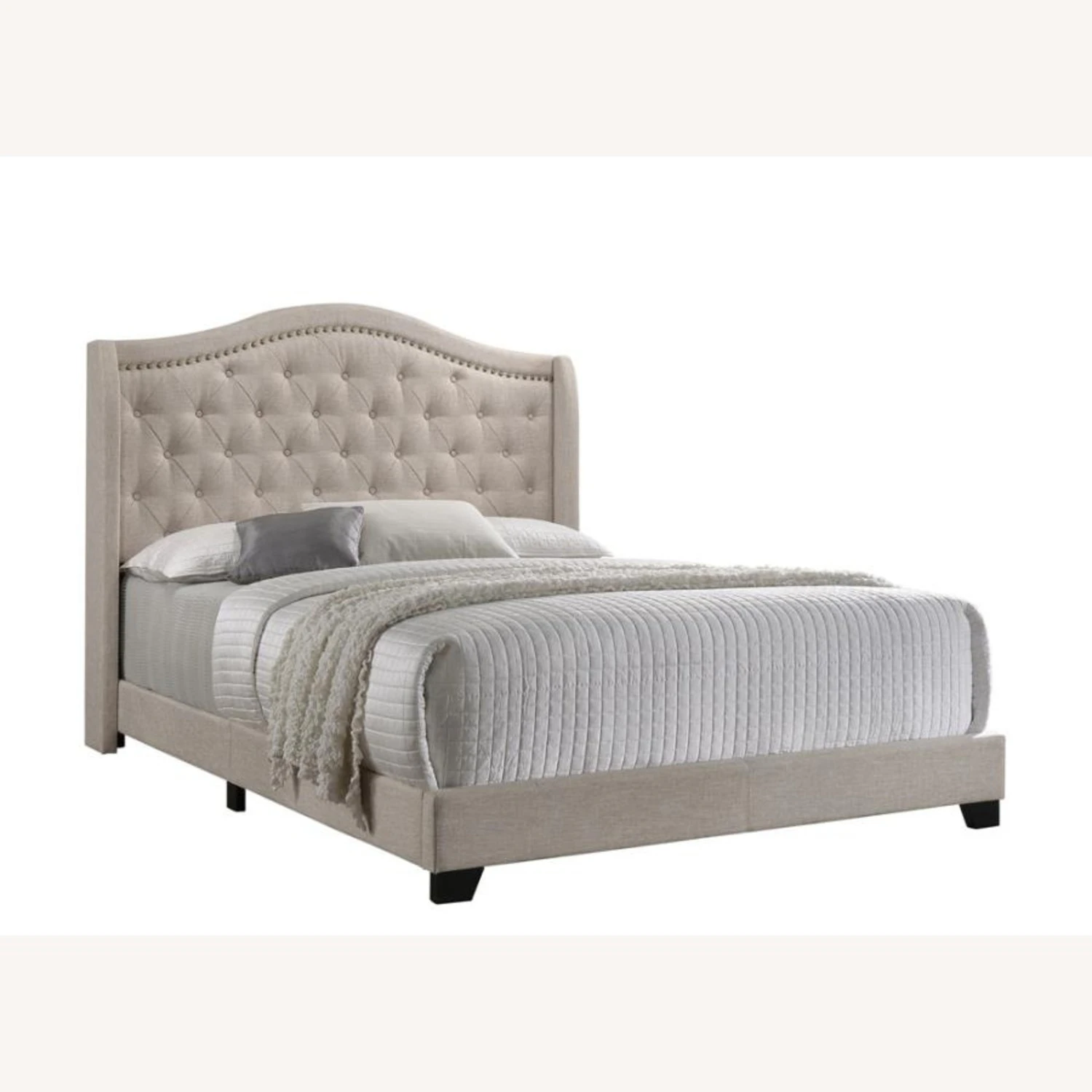 Other King Bed In Beige Fabric W/ Camel-Back Headboard 7 Other King Bed In Beige Fabric W/ Camel-Back Headboard - Image 5