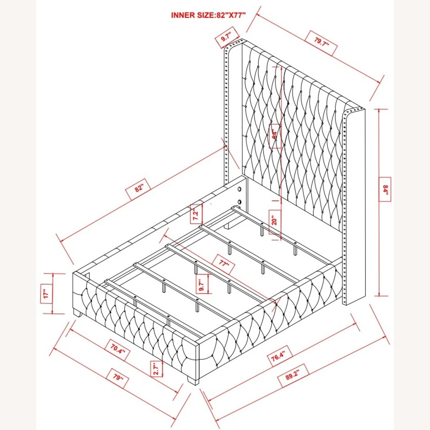 Other King Bed In Grey Velvet W/ Tall Tufted Headboard 3 Other King Bed In Grey Velvet W/ Tall Tufted Headboard