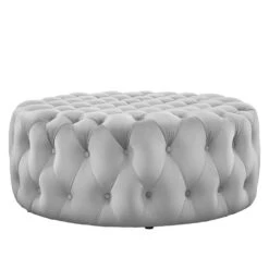 Other Large Round Ottoman In Tufted Light Gray Velvet -Home Furnishings Store 1500 1500 frame 0 761
