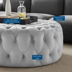 Other Large Round Ottoman In Tufted Light Gray Velvet -Home Furnishings Store 1500 1500 frame 0 763