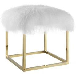Other Modern Sleek Ottoman In White Sheepskin Seat