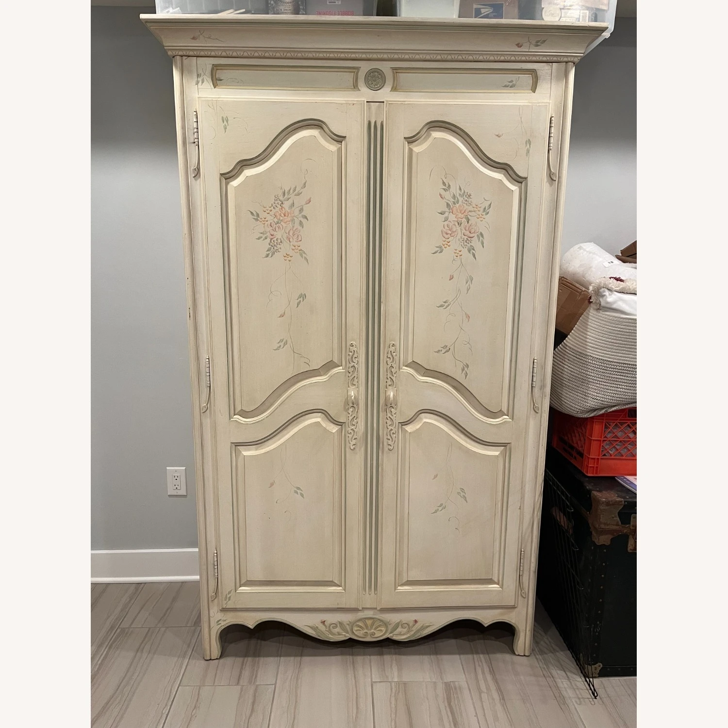 Ethan Allen French Country Painted Floral Armoire 10 Ethan Allen French Country Painted Floral Armoire - Image 8