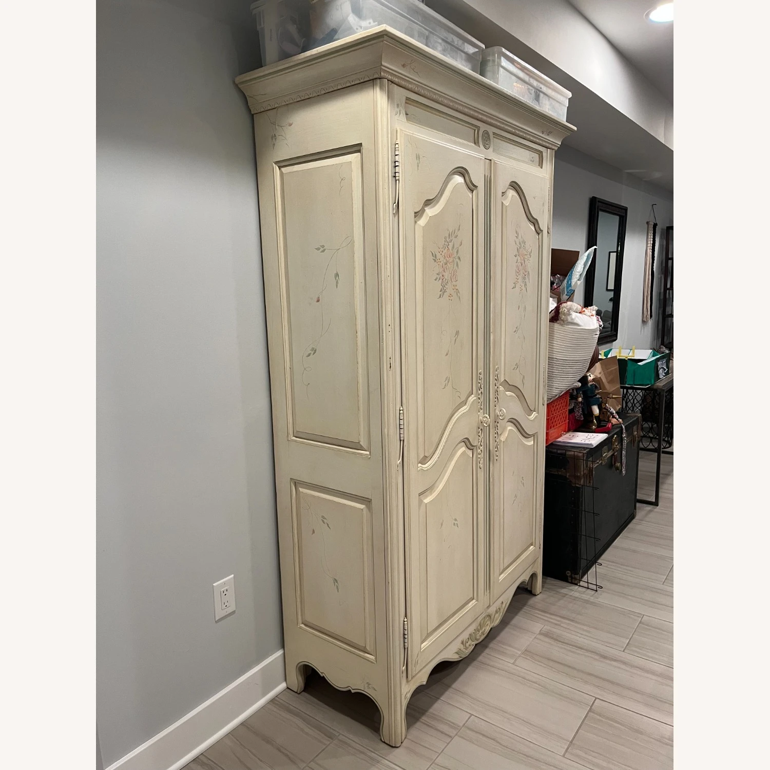 Ethan Allen French Country Painted Floral Armoire 11 Ethan Allen French Country Painted Floral Armoire - Image 9