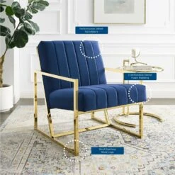 Other Armchair In Velvet Navy Fabric & Gold Frame Finish -Home Furnishings Store 1500 1500 frame 0 8735