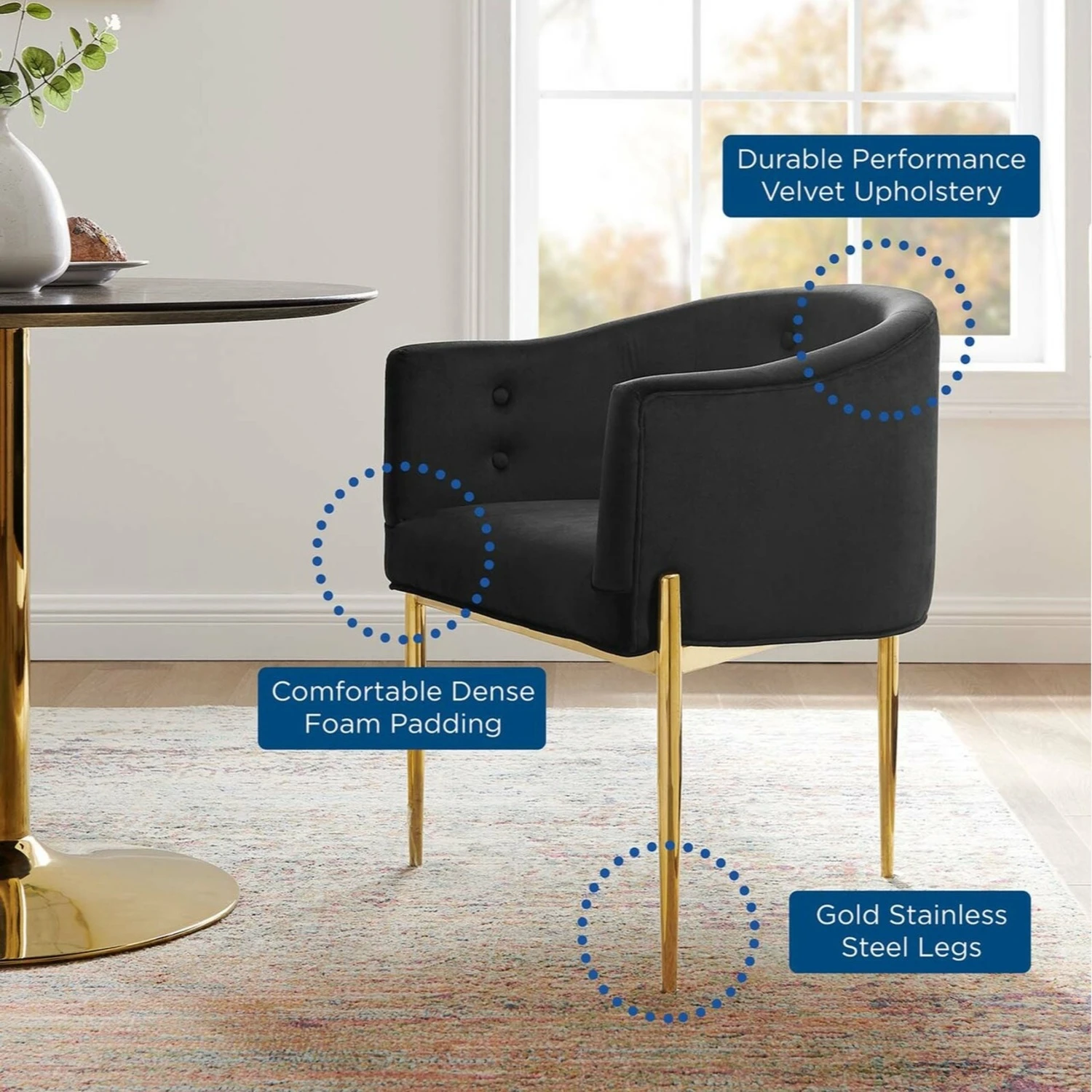 Other Accent Chair In Black Velvet W/ Chrome Gold Legs 3 Other Accent Chair In Black Velvet W/ Chrome Gold Legs