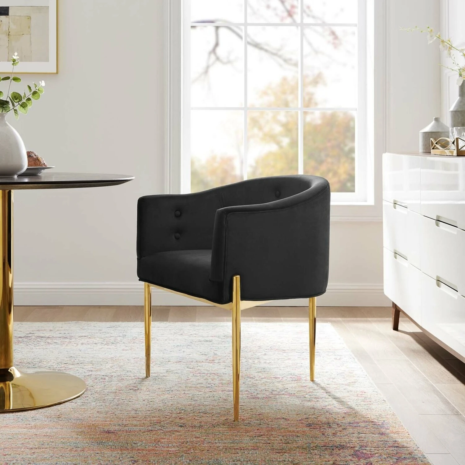 Other Accent Chair In Black Velvet W/ Chrome Gold Legs 6 Other Accent Chair In Black Velvet W/ Chrome Gold Legs - Image 4
