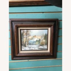 Vintage 1970s Signed Snow Landscape Oil Painting -Home Furnishings Store 1500 1500 frame 0 9290