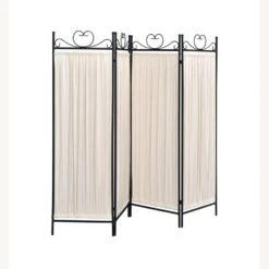 Other Folding Screen In Beige Fabric & Black Metal