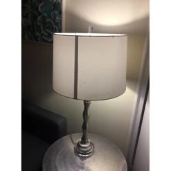 Other Large Silver Lamp W/ Silver Stand & Creme Drum Shade